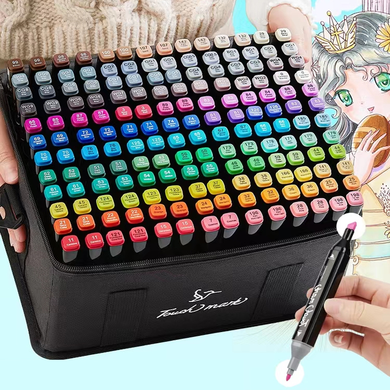 24-60 Kleuren Vette Art Marker Pen Set voor Tekening Double Headed Schetsen Tip Gebaseerde Markers Graffiti Manga School Art Supplies