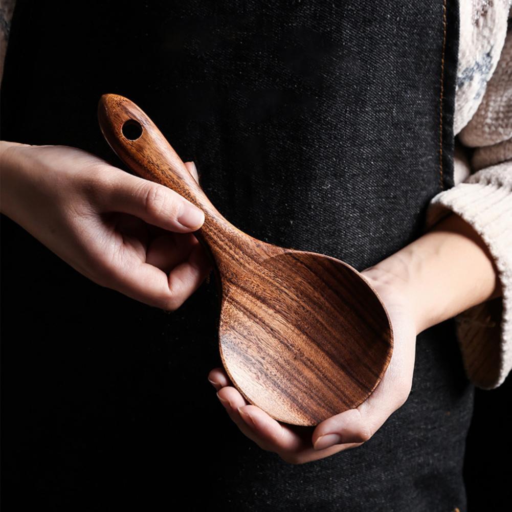 Short Handle Exquisite Practical Kitchen Wooden Rice Spoon Sturdy Rice Scoop Eco-friendly for Cooking