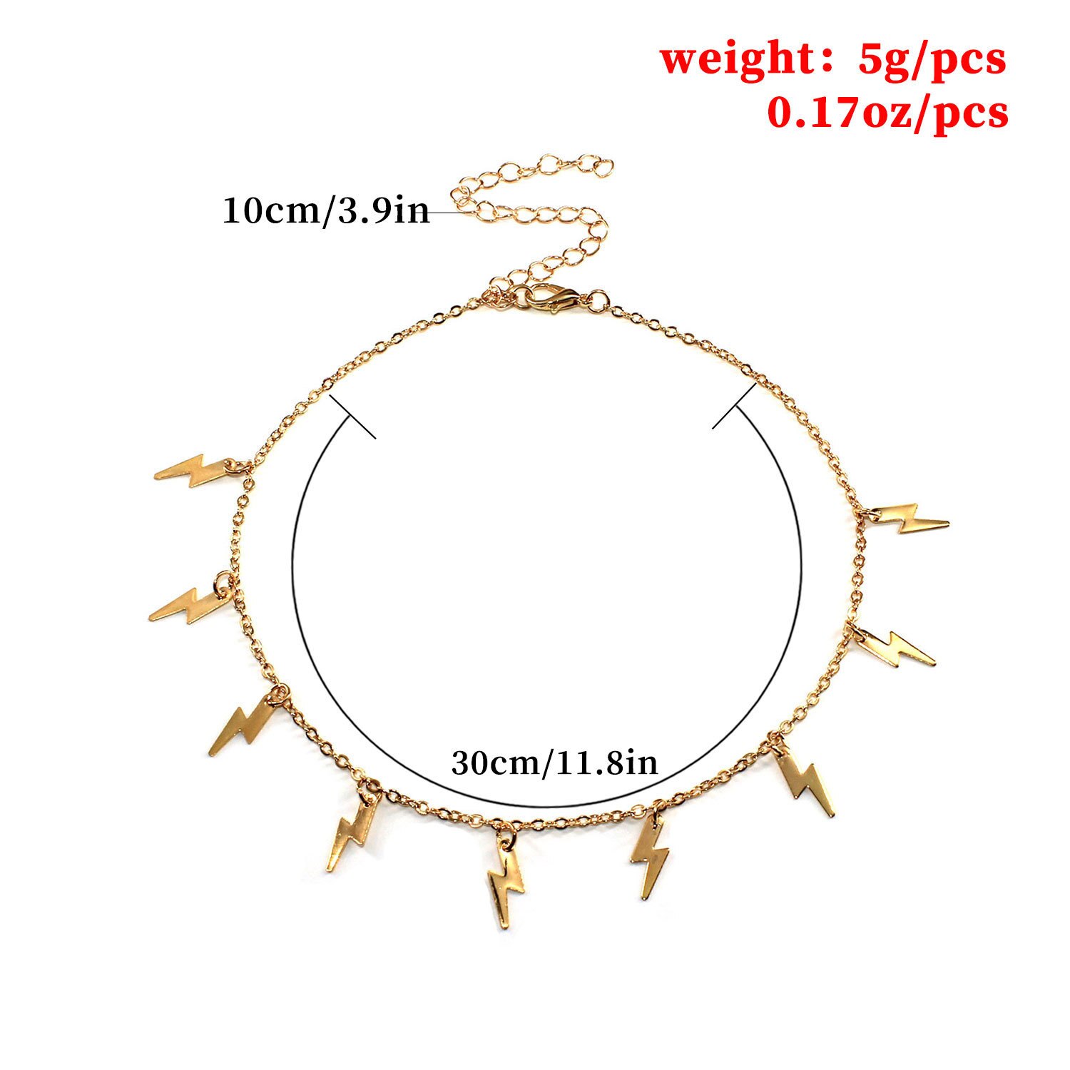 Bohemia Lightning Shape Gold Silver Color Pendant Necklace for Women Girl Jewelry Boho Classic Statement Choker Necklace