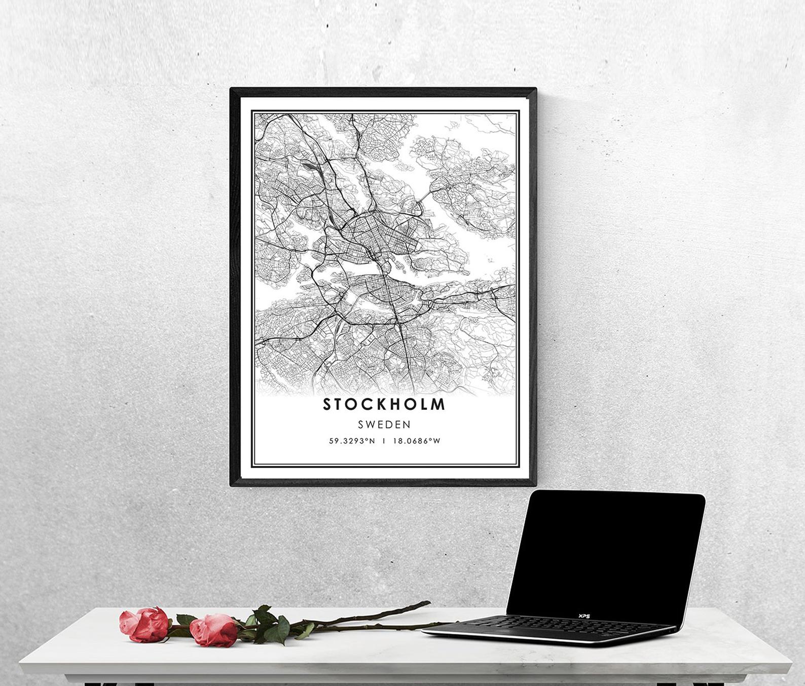 Stockholm map print poster canvas | Stockholm city map print poster canvas | Sweden Stockholm city road map