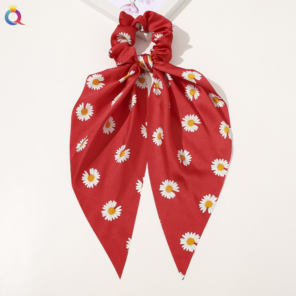 Floral Print Scrunchies Chiffon Bow Elastic Hair Bands Women Hair Ties Rubber Bands Ponytail Scarf Hair Accessories