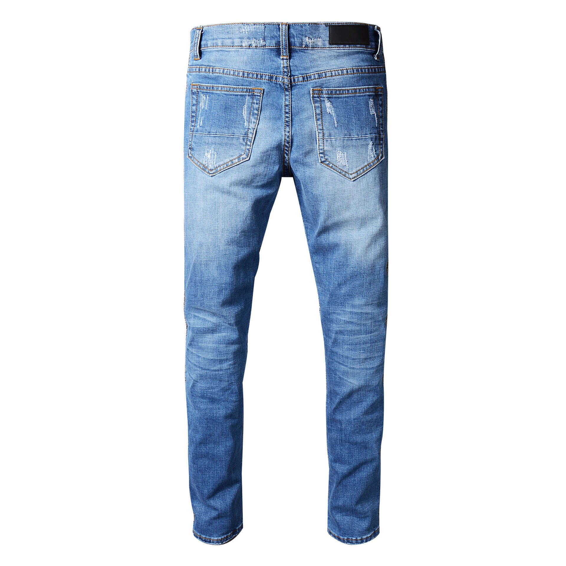 Hi street heren skinny ripped biker jeans blue hole motorjeans urban brand jeans broek voor heren
