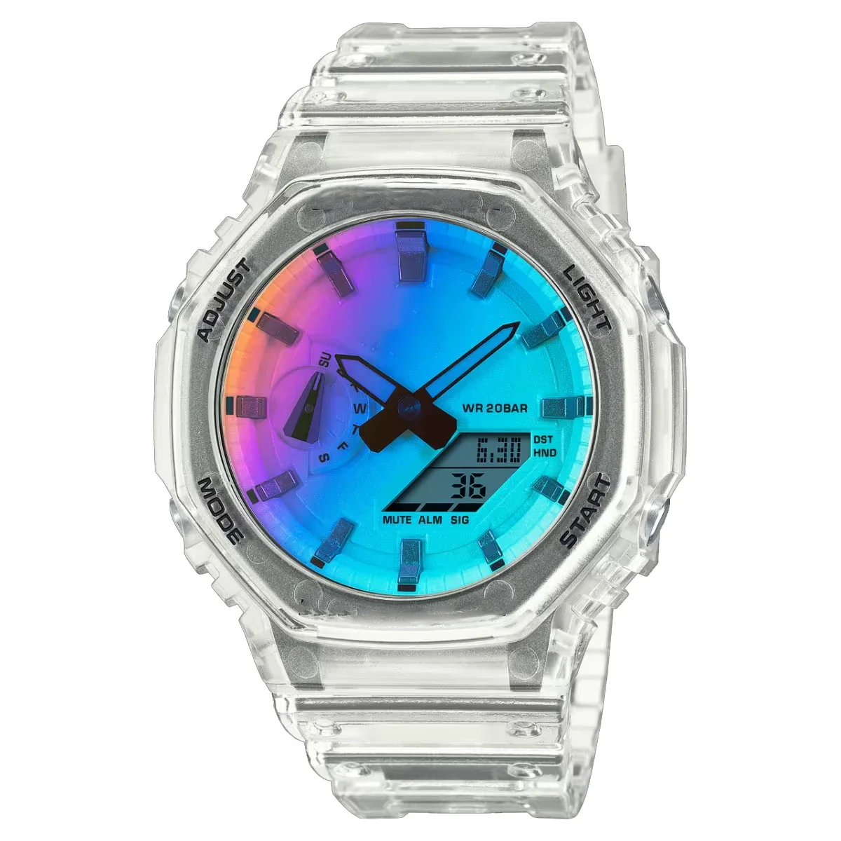 GA-2100 Men's Watch Waterproof and Shockproof Date G Sports Alarm Clock Multi SHOCK functional LED Dual Screen Watch: Red