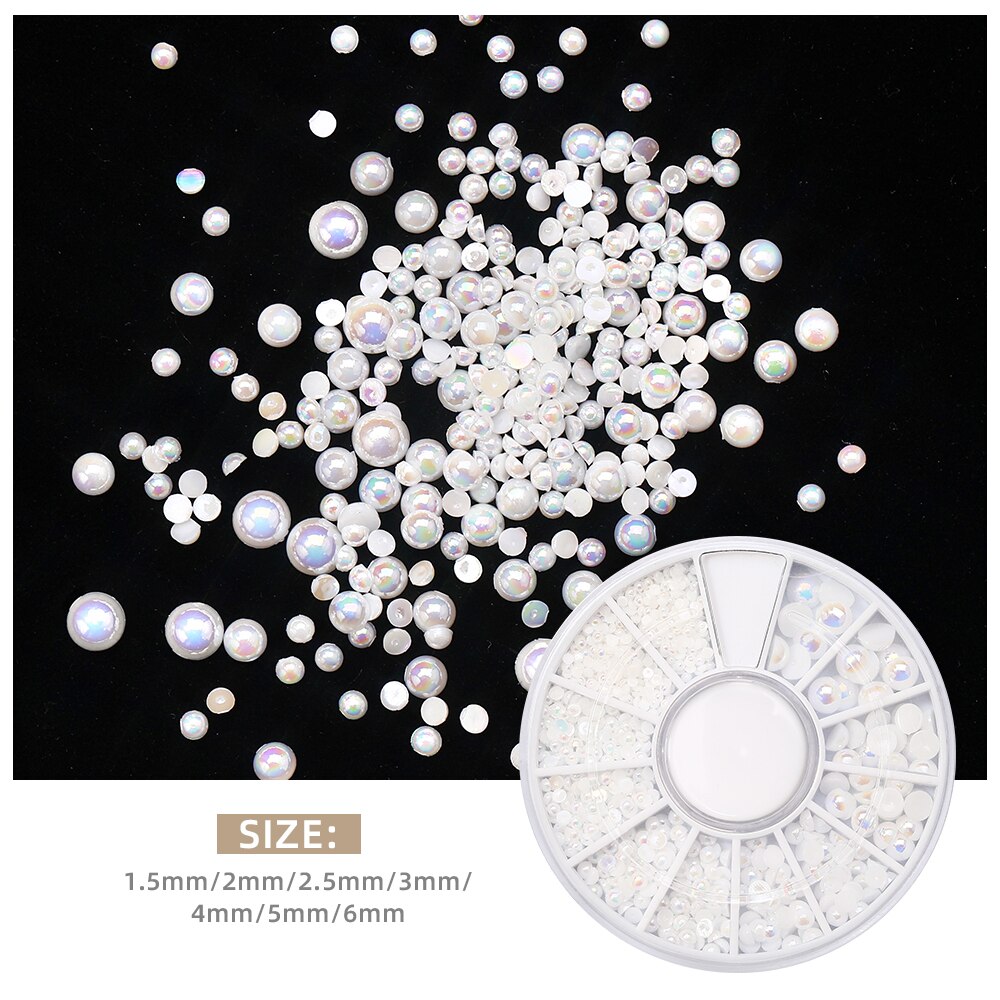 HNUIX-Cuentas 3d de diamantes de imitación para decoración de uñas, adornos para manicura de salón de belleza, color blanco, mezcla de tamaños