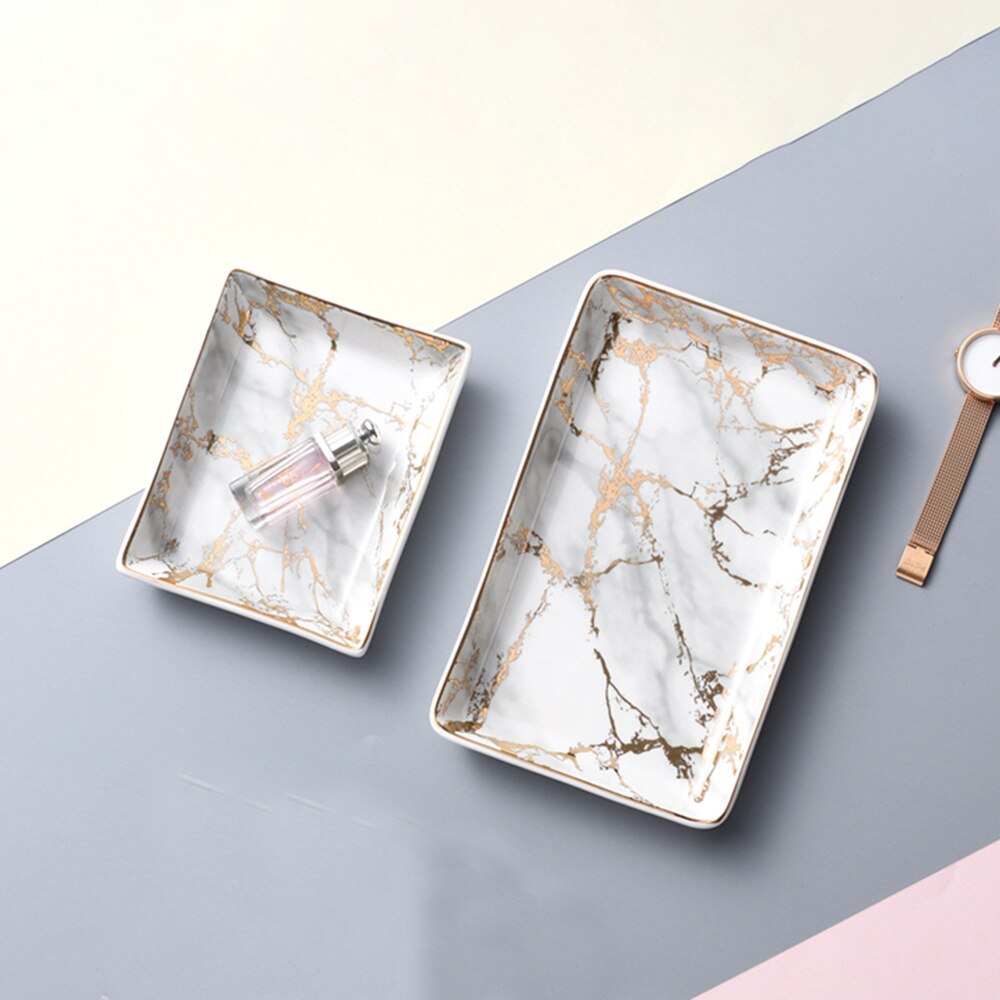 Goud Gemarmerd Keramische Opbergvak Nordic Sieraden Display Plaat Voor Ring Ketting Armband Huis Ingang Toetsen Organisator Trays