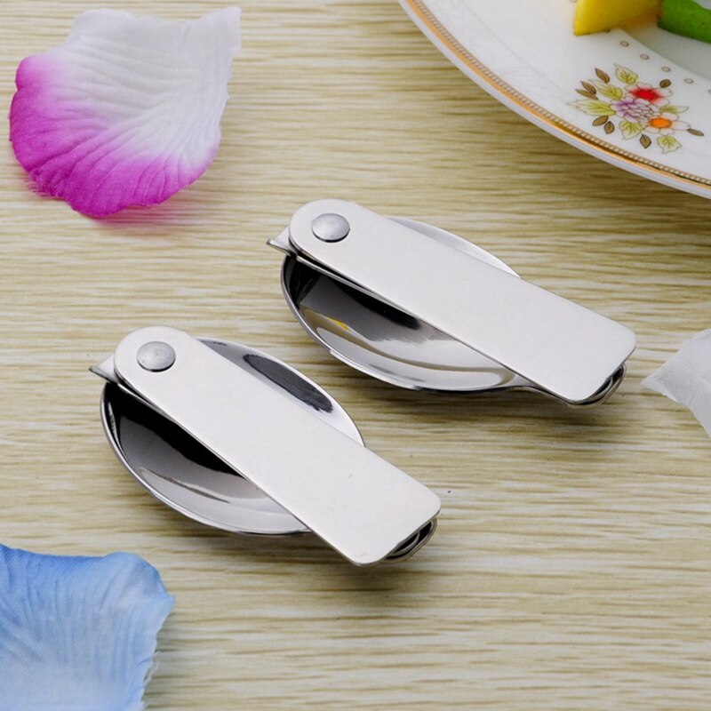 Camping Utensil Compact Stainless Pocket Spoon Fork Super Small Foldable Camping Travel Party Picnic Folding Pocket Spoon