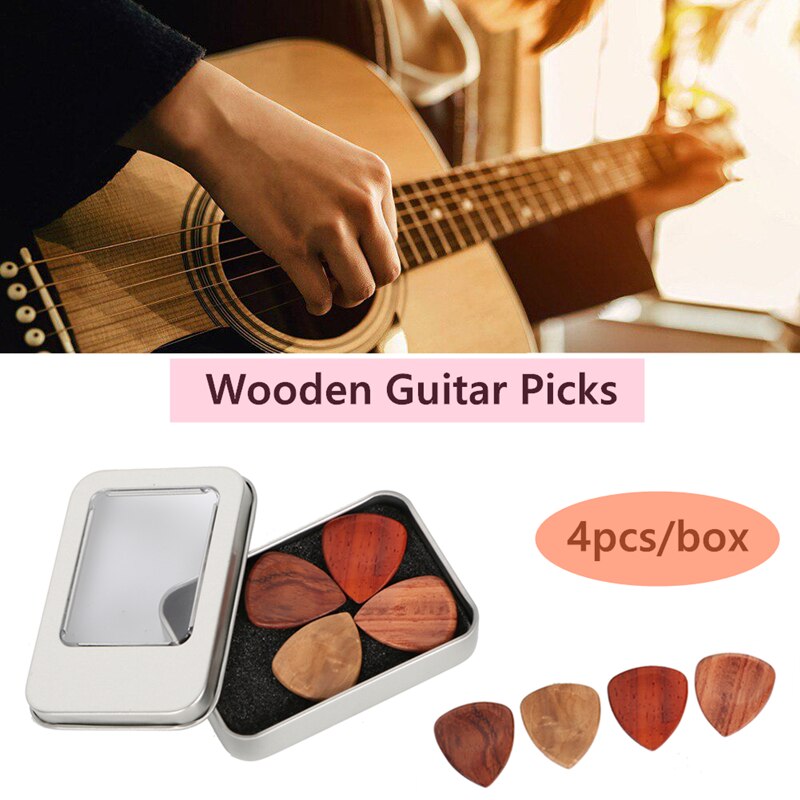 Lot De 4 Plectres En Bois Noble Artisanal Pour Guitare, Basse Et Ukulélé - Éco-Responsables