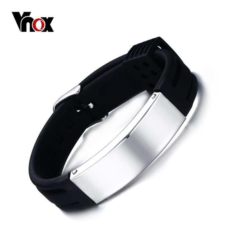 Vnox DIY Gravur Worte/Logo Ich würde Armbinde lässig Schwarz/Grau Farbe Silikon Armbänder für Frauen Männer Sportliche Schmuck