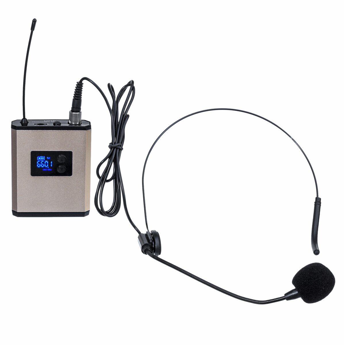 Tzt uhf trådløst mikrofonsystem headset / lapel mini mikrofon med modtager bodypack sender: Headset type - guld