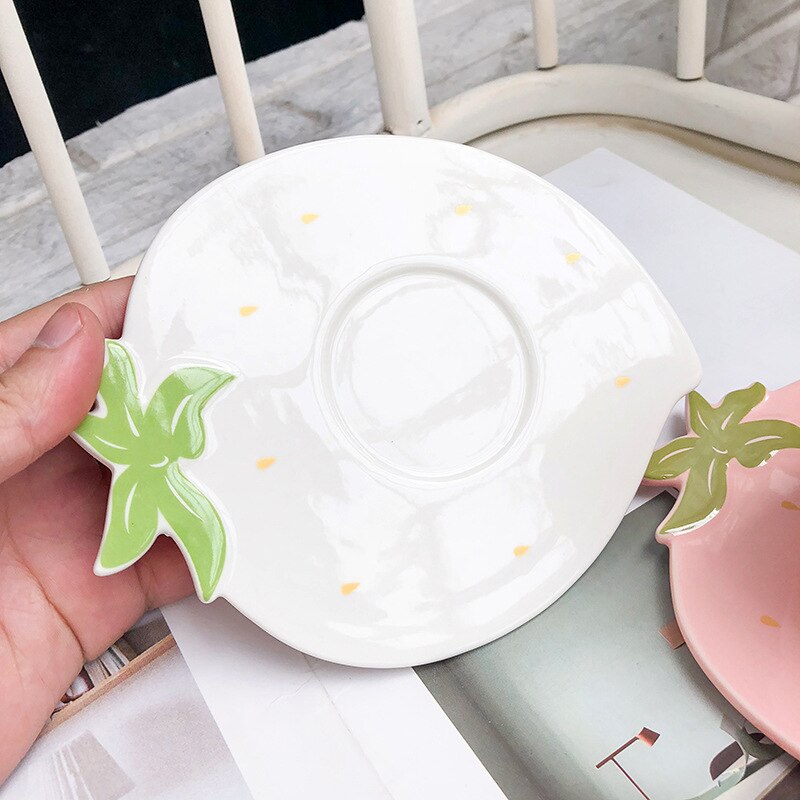 Juego de tazas y platillos con de fresa, Set de café con zumo de Taza de leche encantador, para niños de 250ml, para niñas