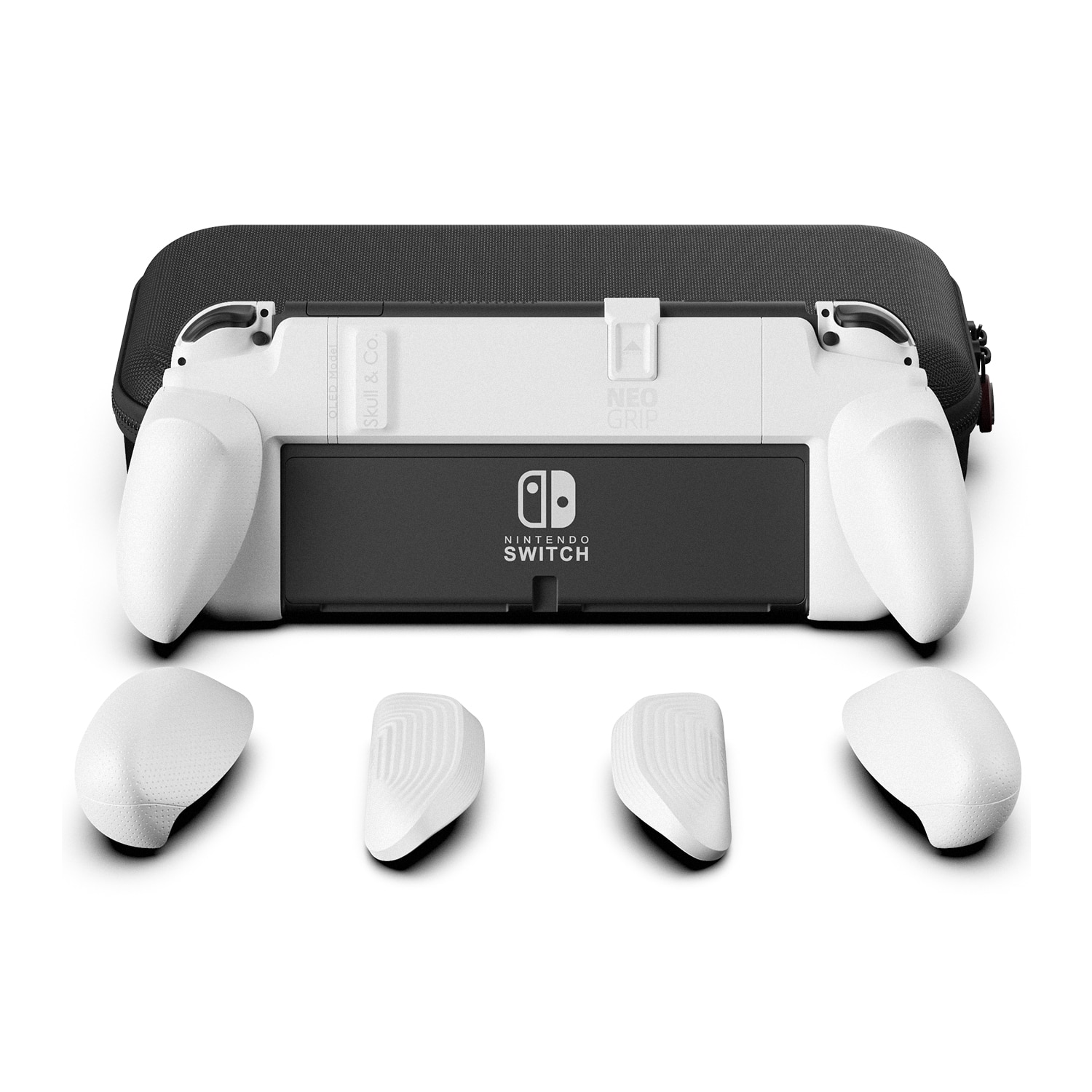 Skull &amp; Co. NeoGrip Bundle Protective Case MaxCarry Case Cover Storage Bag for Nintendo Switch OLED and Regular Switch: White