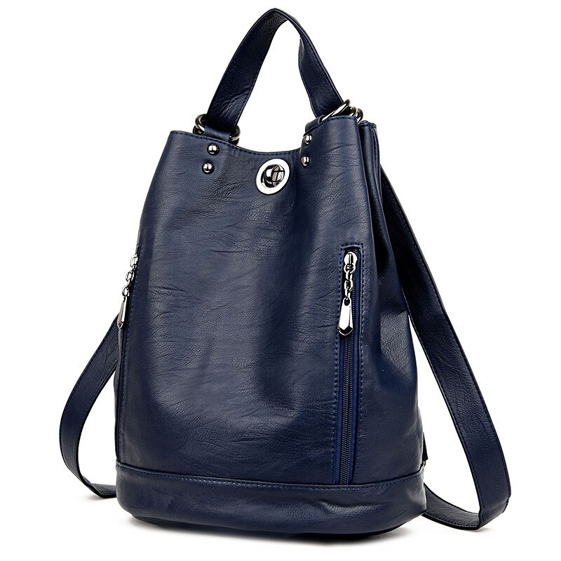 Frauen Rucksack leder tasche frauen reise hängen tasche frauen Rucksack frauen schul leder tasche: Blau