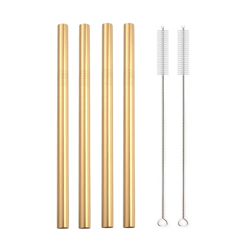 Large 12mm Bubble Tea Milkshake Straw Reusable Metal Straw 304 Stainless Steel Drinking Straws Set Bar Boba Straight Straw Tubes: Gold 6pcs set