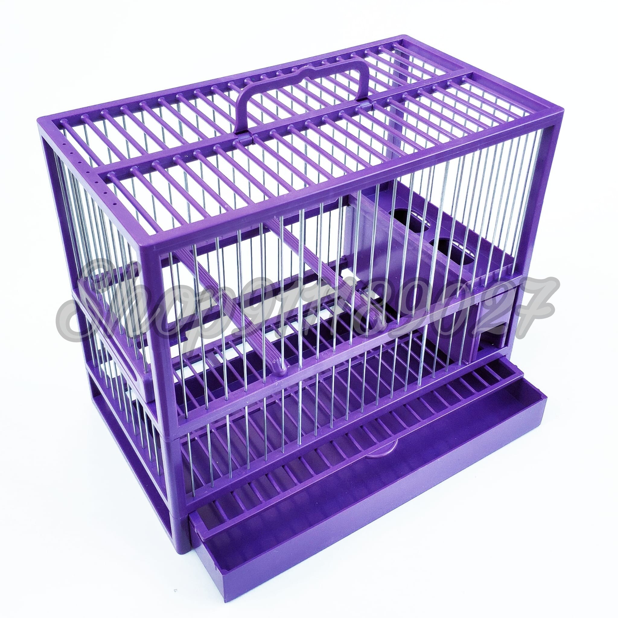Jaula reclamo C2 jilguero, silvestrismo, bandeja, rejilla, comedero, colores: Morada