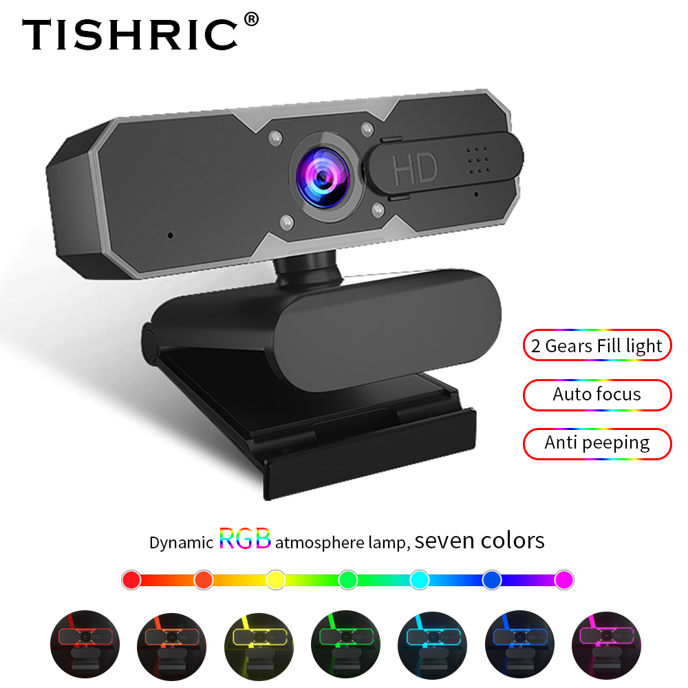 TISHRIC Fill Light Camera Live Game USB Camera RGB Atmosphere Lamp Web Camera with Microphone 1080P Webcam Autofocus Web Cam: Default Title