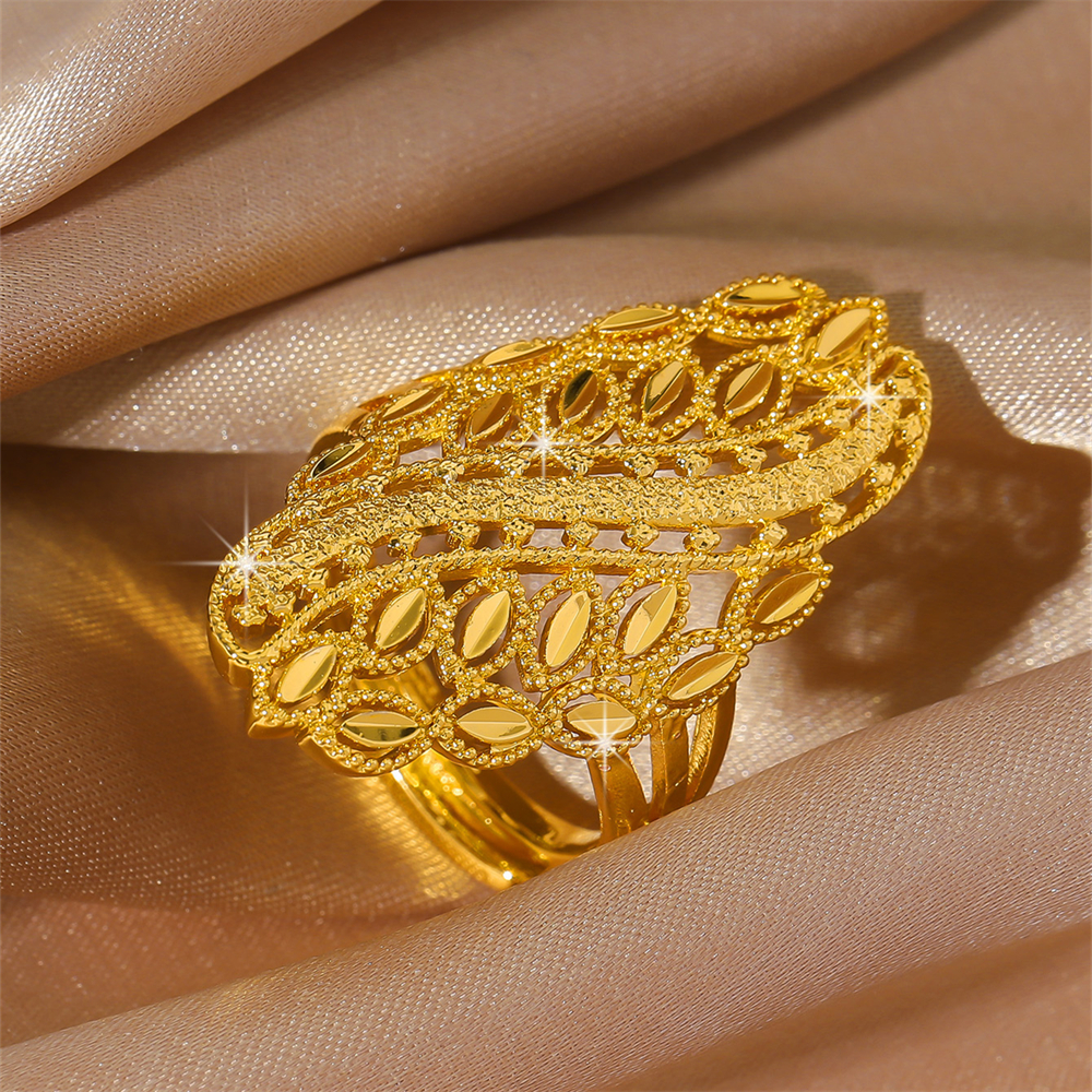 Dubai Arabische Midden-Oosten Sieraden Koper Vergulde verstelbare 24k dames lange ring Bruiloft banket feestcadeau