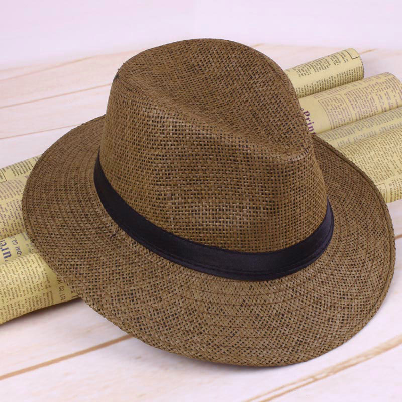 Men Straw Panama Hat Handmade Cowboy Cap Summer Beach Travel Sunhat SER88