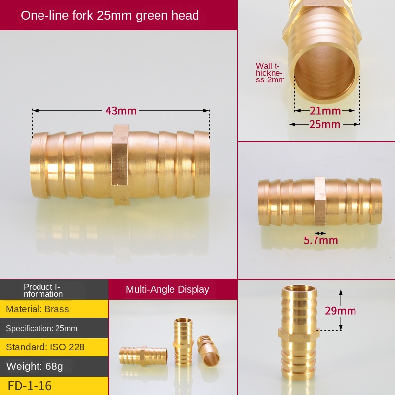 Groen Hoofd Waterslang Connector Docking Extension Direct Hoofd Thuis Wasstraat Vloeibaar Gas Gasfornuis Slang Aansluiting: 25mm