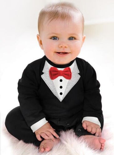 Emmababy 1 stuks jongen baby strik gentlemanon bedekt knoop romper jumpsuit kleding zwart wit twee kleur opties 0-36m