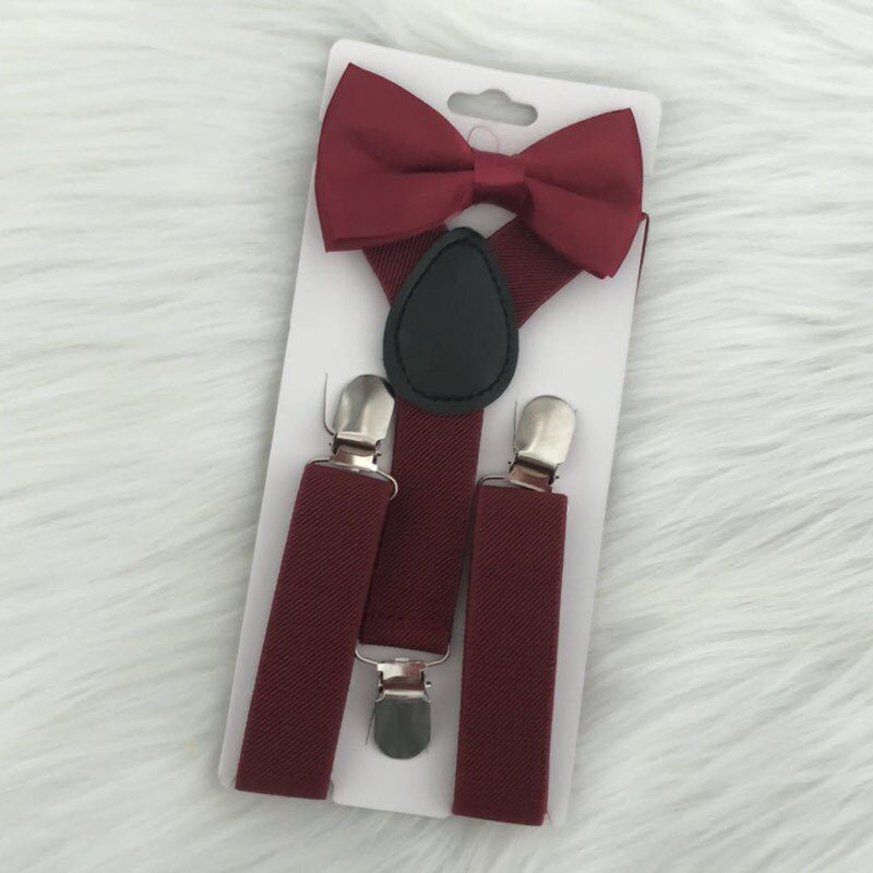 Bow Tie Suspenders Set For Baby Boys Elastic Solid Color Y-Back Braces Adjustable Suspender Children Matching Tuxedo Suit Brace: Wine Red