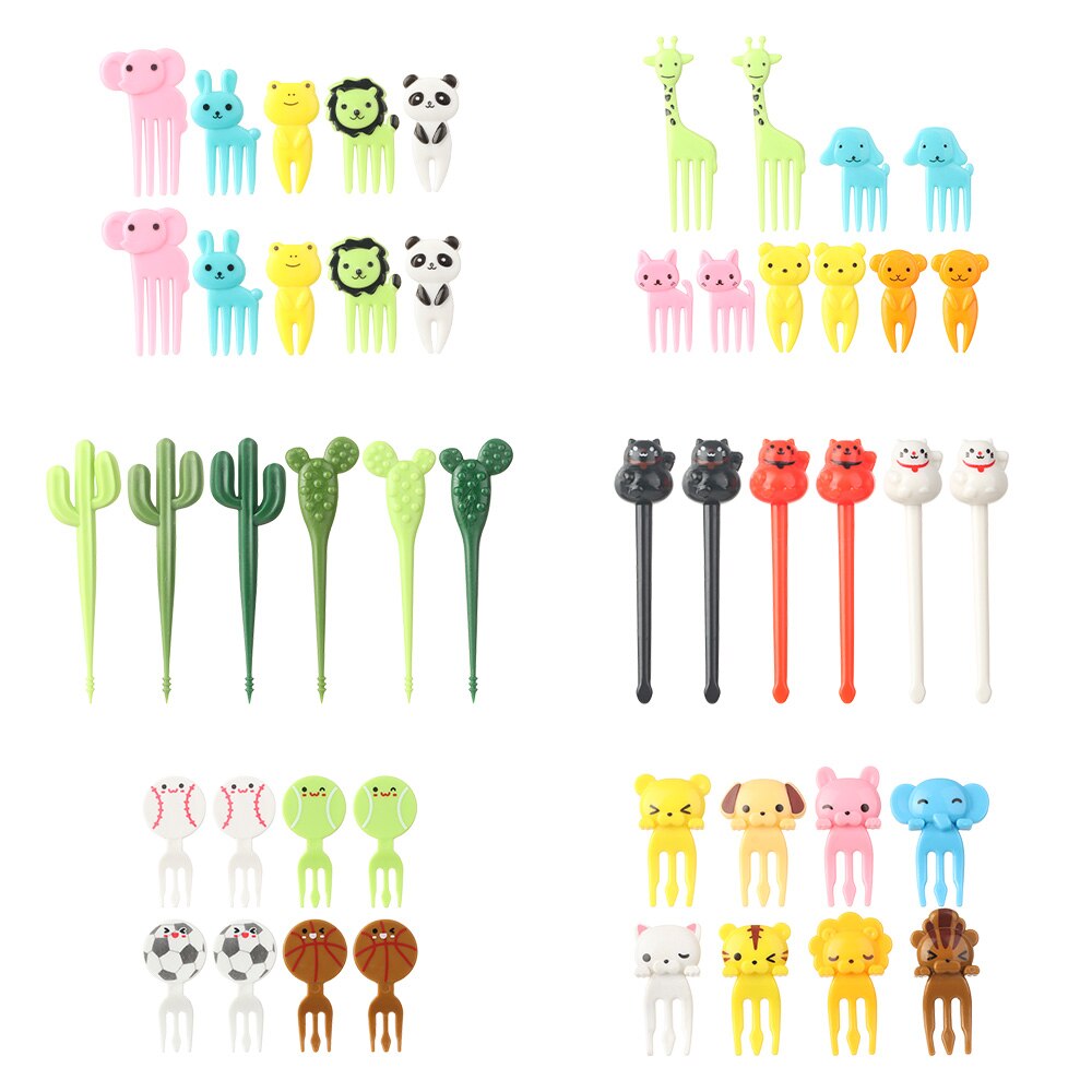 6-10pcs Mini Animal Cartoon Food Picks Kids Children Snack Cake Dessert Food Fruit Forks Lunch Bento Accessories Party Decor