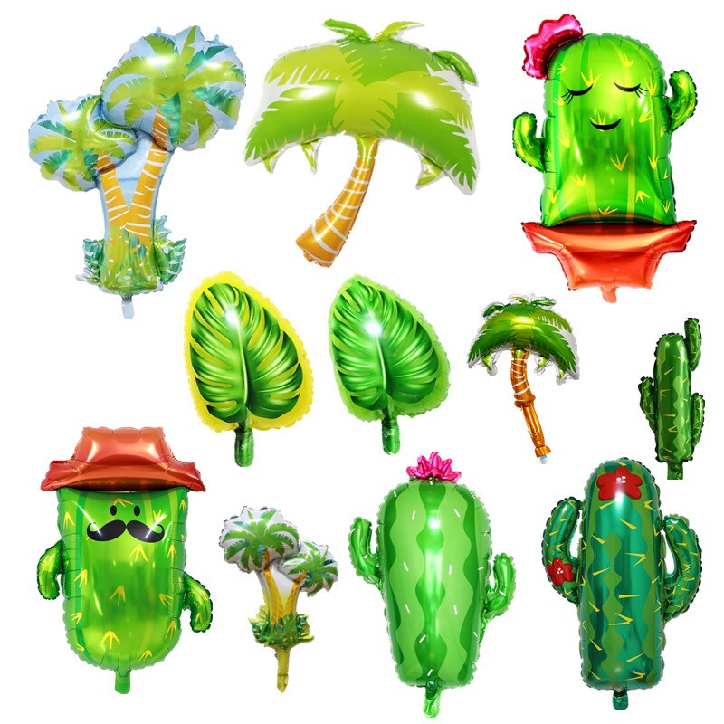 Desert plant cactus tree coconut tree green leaf balloon kid cartoon toy balloon tropical theme decoration aluminum foil balloon