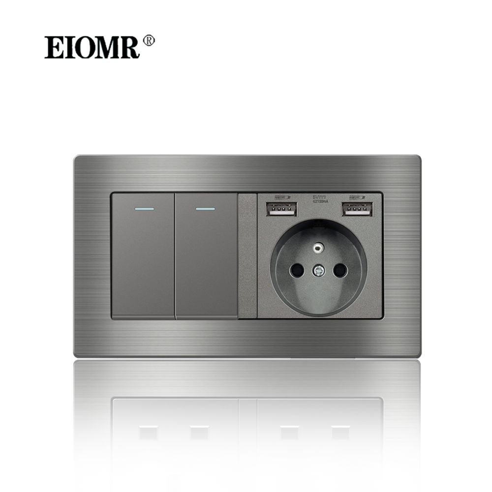 EIOMR France Standard Prise Électrique Gris En Alliage D'aluminium Panneau Interrupteur Rj45 Tv 220V 16A Prises Murales pour Appareil Ménager: type 1