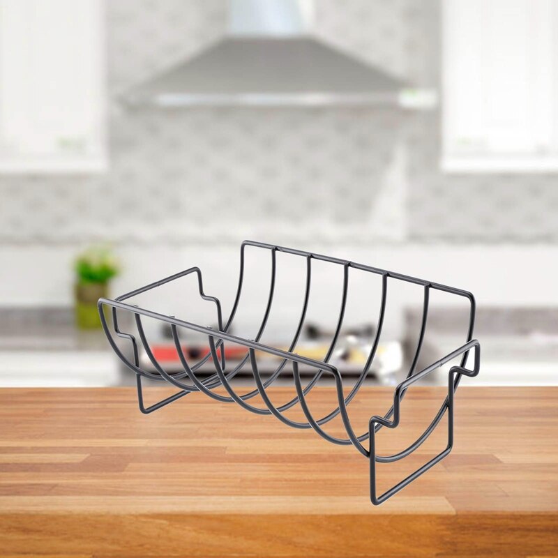Non-Stick Rib Grill Stand Barbecue Rack Iron Rib Rack BBQ Tools Chicken Steak Holders Shelf Roasting Kitchen Grilling Basket