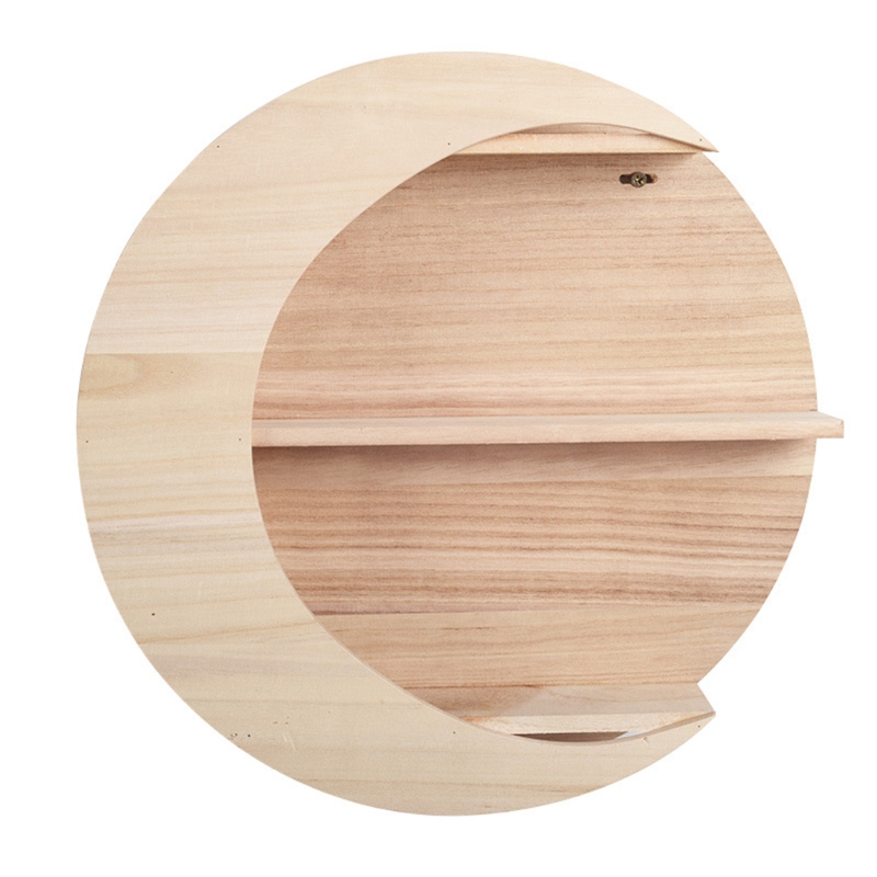 Estante de pared con forma de luna D08D, 3 niveles, estantes de exhibición de fase media luna, decoración de pared, almacenamiento colgante para sala de estar, dormitorio, maquillaje: Wood color