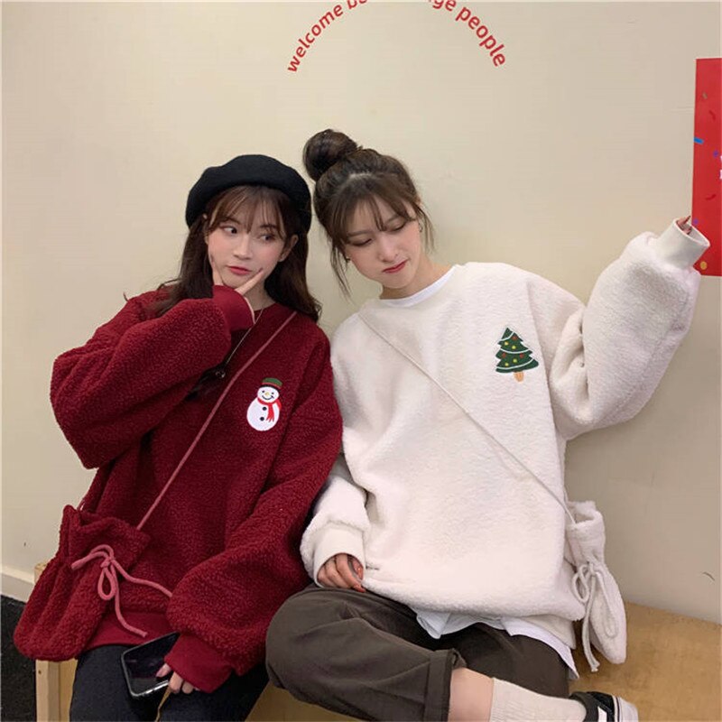 Christmas Home Clothes Women Warm Thick Homewear Lamb Wool Winter Lounge Wear