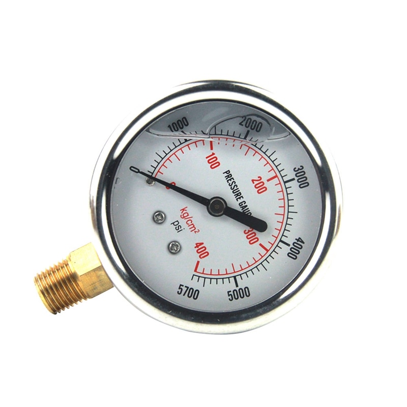Liquid Filled Oil Pressure Gauge 0-5000PSI Brass 1/4 NPT Bottom Mount Standard Thread Hydraulic Meter Tool