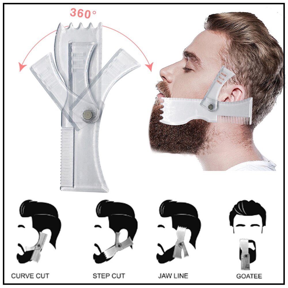 Beard Shaping Template Rotating Mustache Styling Comb Transparent Men Beard Shaver Beauty Tool