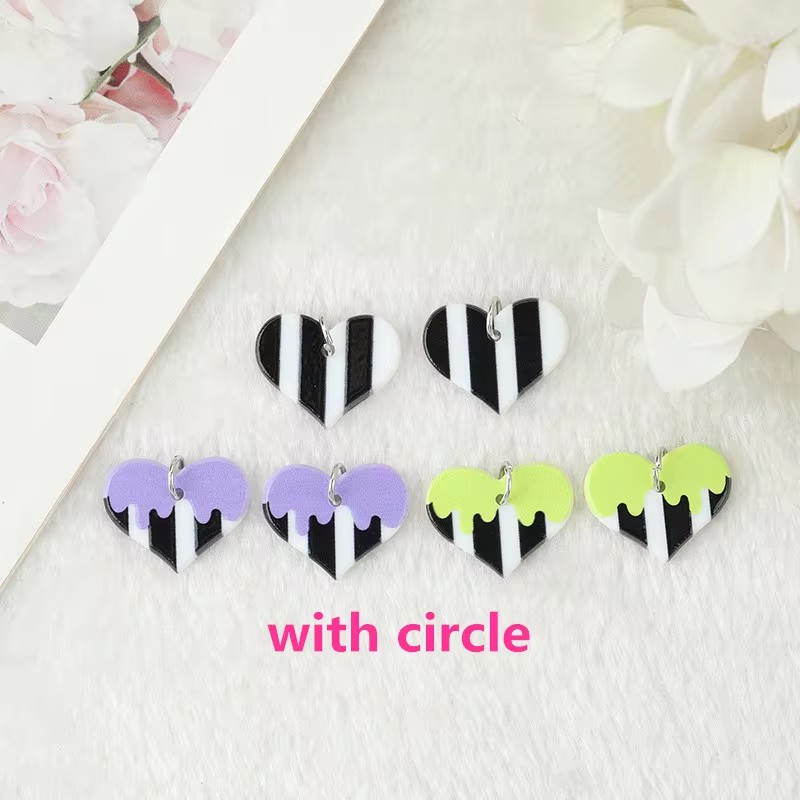 Abalorios acrílicos con estampado de dos lados, 12 piezas, corazón, rayas blancas y negras, joyería para collar, fabricación artesanal: Marrón
