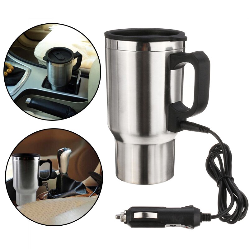 450ml Car Electric Heated Mug Vehicle Heating Cup Stainless Steel Car Insulated Mug Travel Tea Coffee Cup