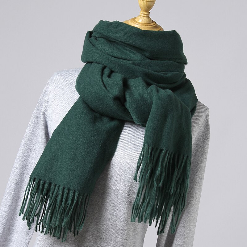Vinterscarf kvinnor enfärgade sjalar och omslag tjocka varma kashmirliknande halsdukar dam tofsar pashmina echarpe femme: Känna 22