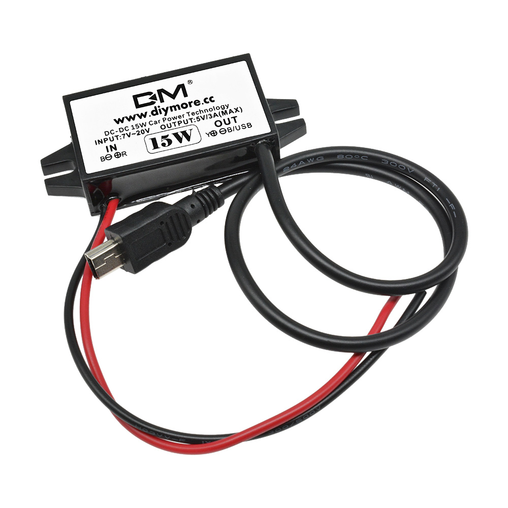 Convertor auto dc -dc 12v to 5v 3a 15w , sursă de alimentare buck, adaptor micro usb mascul/femelă, protecție auto: Alb