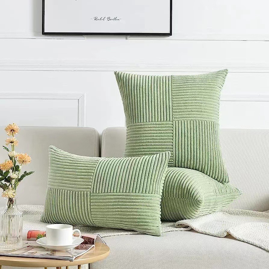 Green Textile Throw Pillow Covers 18x18 Inch for Living Room Couch Bed Sofa Soft Striped Corduroy Square Cushion Case 45x45 Cm: 470*740mm / Blue