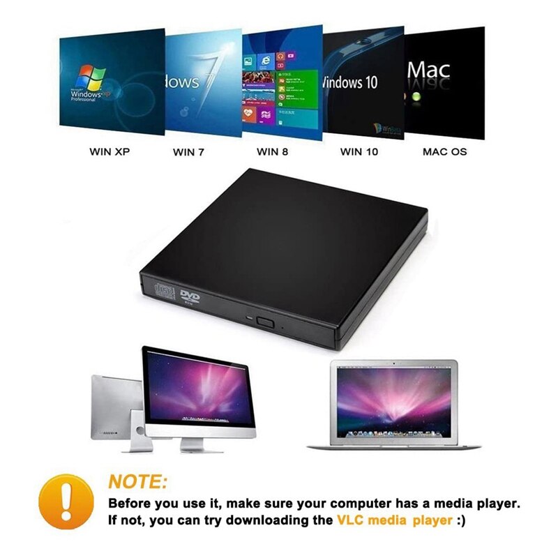 Lecteur CD externe USB2.0, lecteur DVD externe Portable, lecteur de graveur Combo USB CD-RW DVD-R Portable mince pour ordinateur Portable Noteb