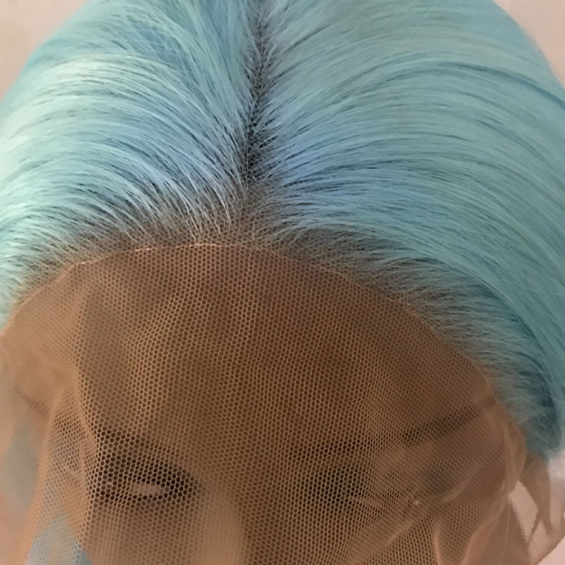 Pelo sintético liso azul cielo de Bombshell, peluca con malla frontal, línea de pelo Natural sin pegamento, pelo de fibra resistente al calor para pelucas de mujer