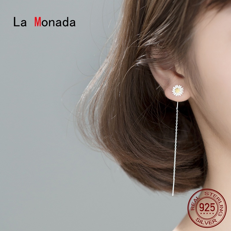 La monada daisy långa silverörhängen 925 sterling silver fina smycken för kvinnor dinglar hängande koreanska örhängen tofs