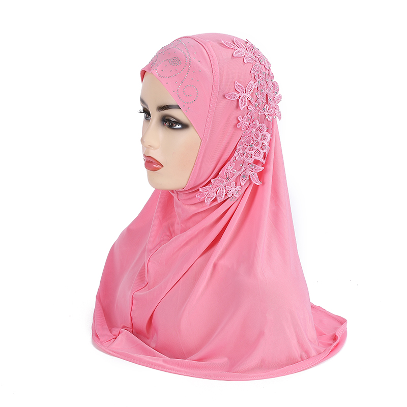 H027 Hermosas chicas adolescentes hijab musulmán con encaje y piedras bufanda islámica chal pañuelo sombrero armia tirar en envoltura de Ramadán: Azul lago