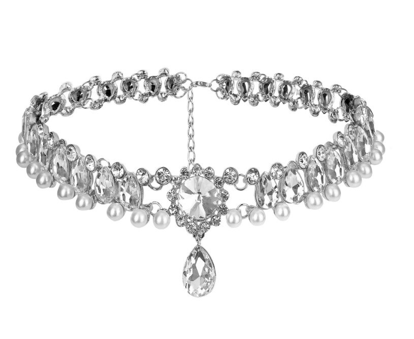 Luxury Multilayer Crystal Rhinestones Choker Necklace Women Indian Ethnic Statement Large Collar Necklace Jewelry: Imitation Rhodium Plated