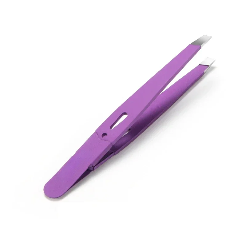 Clips Removal Steel Slanted Eye Eyebrow Tweezer Colorful Hair Beauty Fine Hairs Puller Stainless Brow Makeup Tools: PURPLE