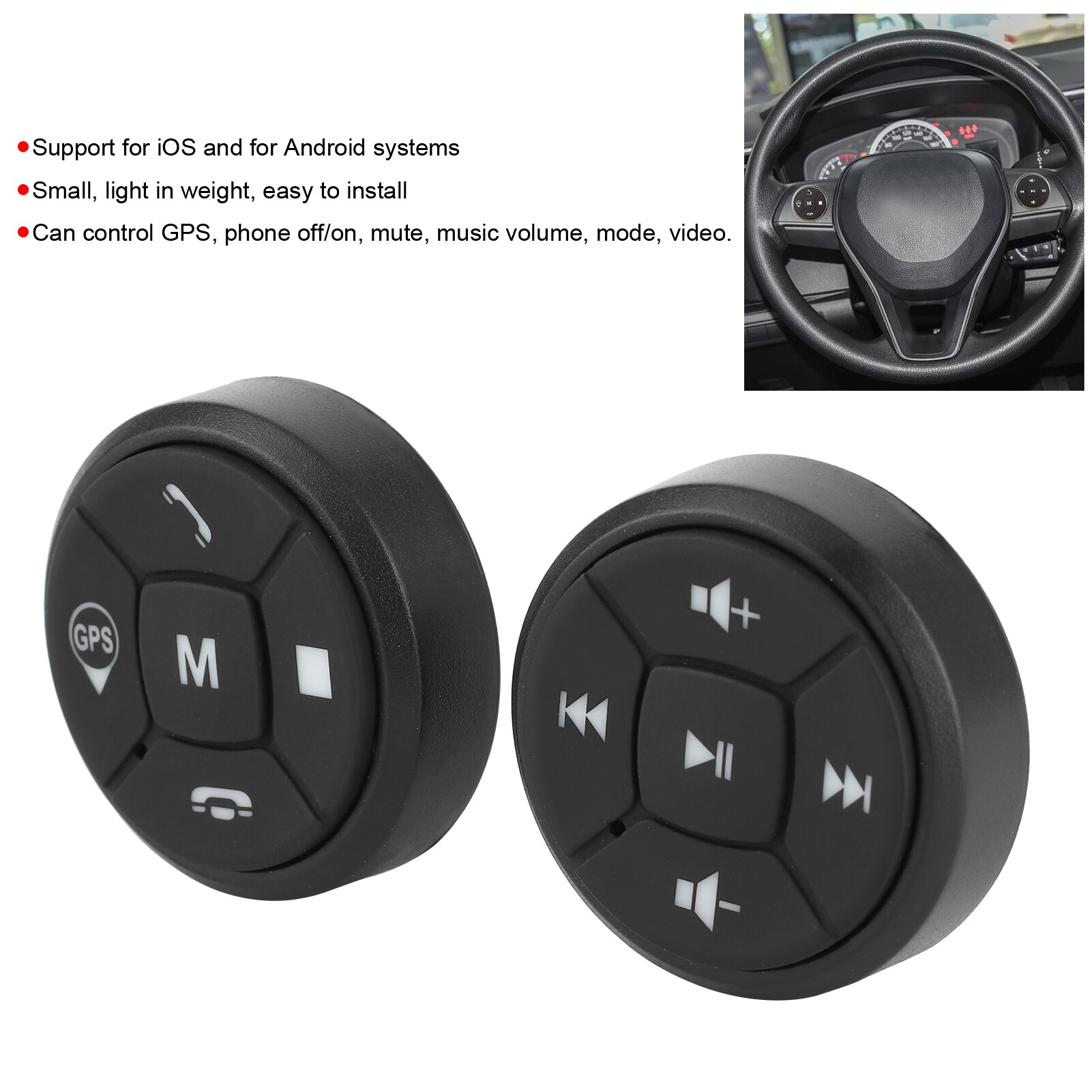 Auto Stuurbediening Knop Radio Volume Gps Draadloze Controller Schakelaar Stuurwiel Radio Afstandsbediening Knoppen Zwart