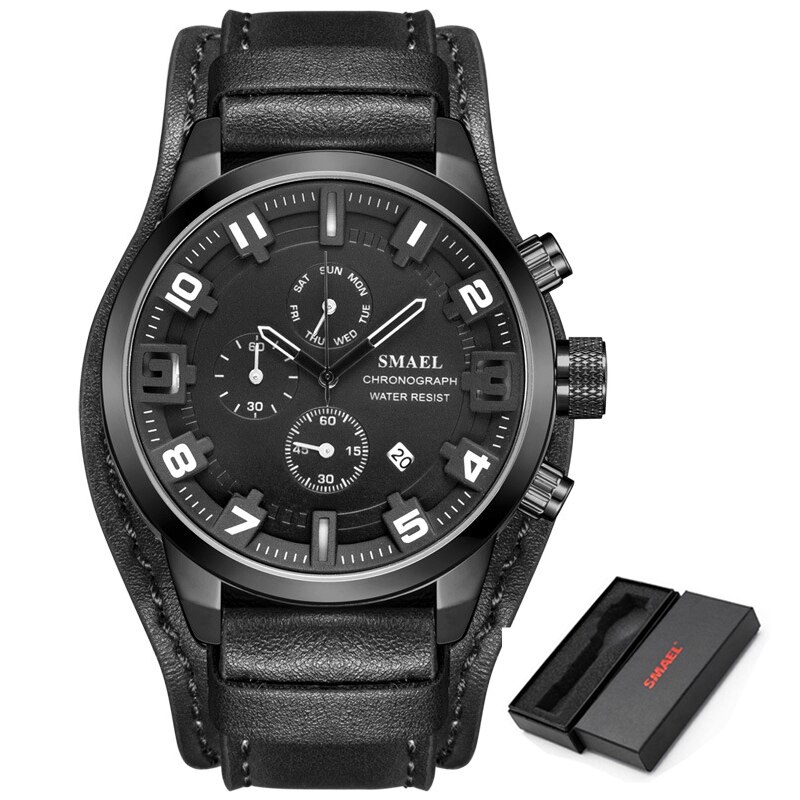 SMAEL Horloge Mannen Mode Sport Quartz Klok Heren Horloges Top Brand Luxe Chronograaf Waterdicht Horloge Relogio Masculino: Black