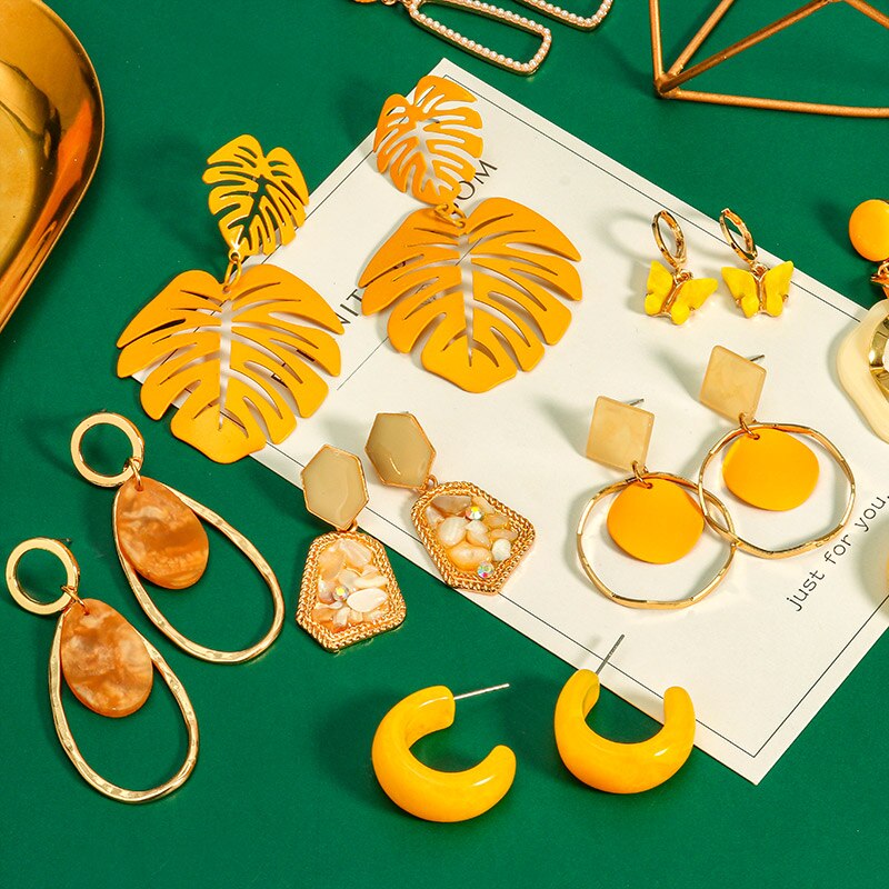 POXAM – boucles d'oreilles pour femmes, , jaune, mignon, géométrique, arcylique, goutte d'or, bijoux à la ,