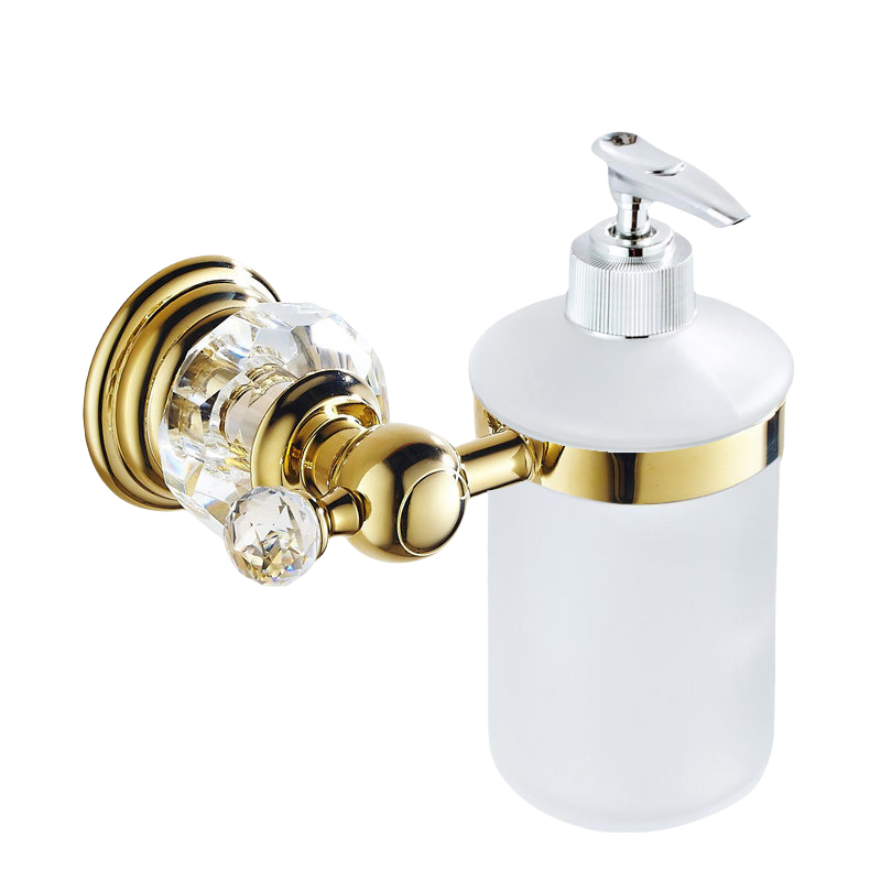 Luxury Gold Polished Brass Bathroom Accessories Set - Wall-Mounted Crystal Bath Hardware Collection: Blue