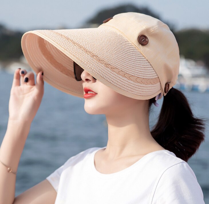 1pcs/lot korean style woman casual patchwork sun cap female beach large brim sun cap: 7