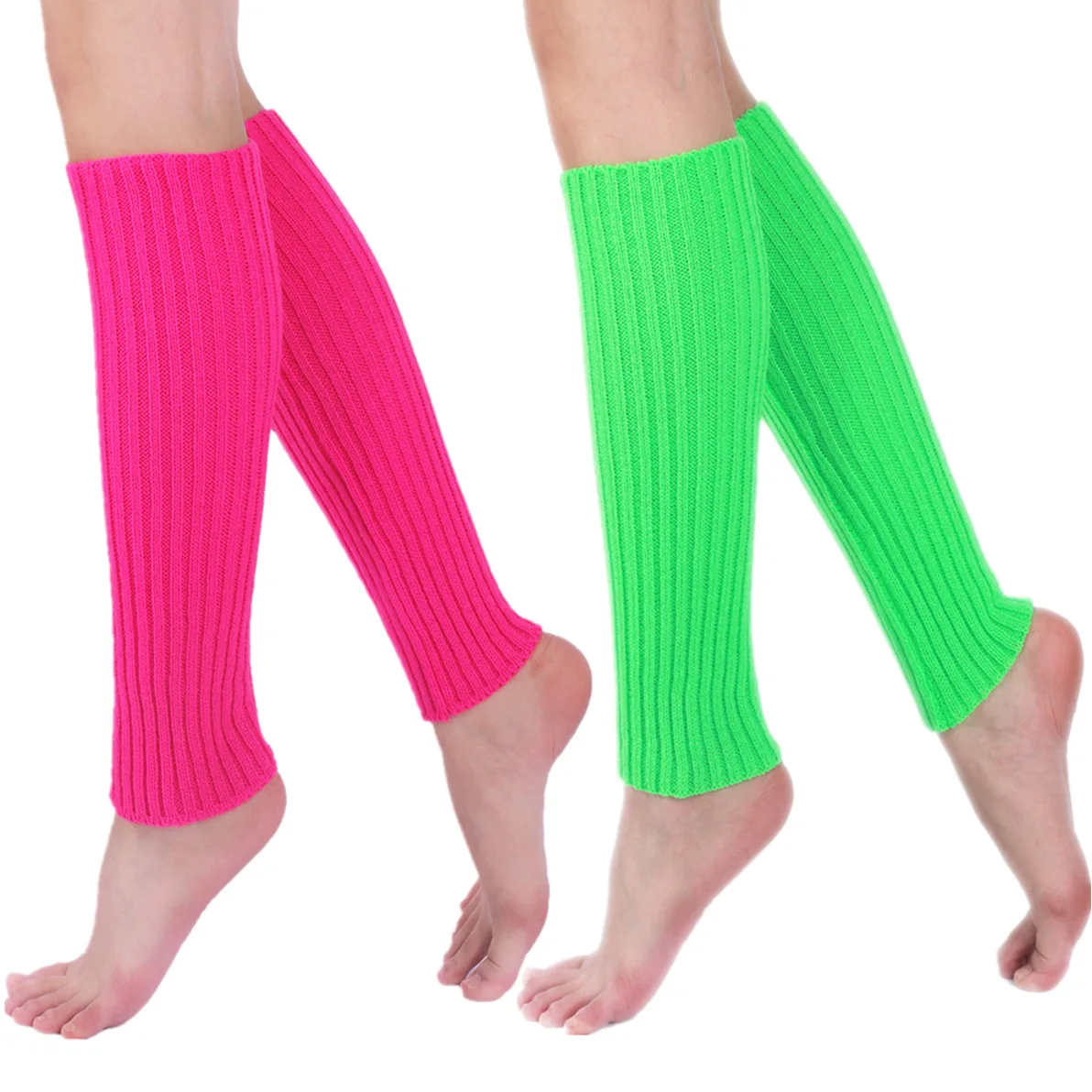 Calentadores de piernas de punto de color neón para mujer, calcetín acanalado brillante sin pies, Punk, negro, hasta la rodilla, gótico, Hip-hop, Rock, 2024