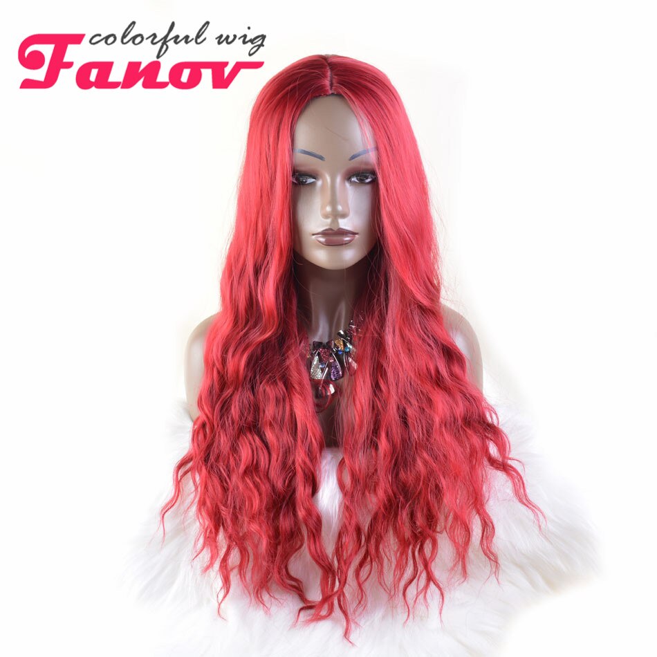 Peluca de cabello rizado largo para mujer, pelo ondulado rojo de 26 pulgadas, parte media, sintético, resistente al calor, para disfraz diario de Cosplay: Rojo